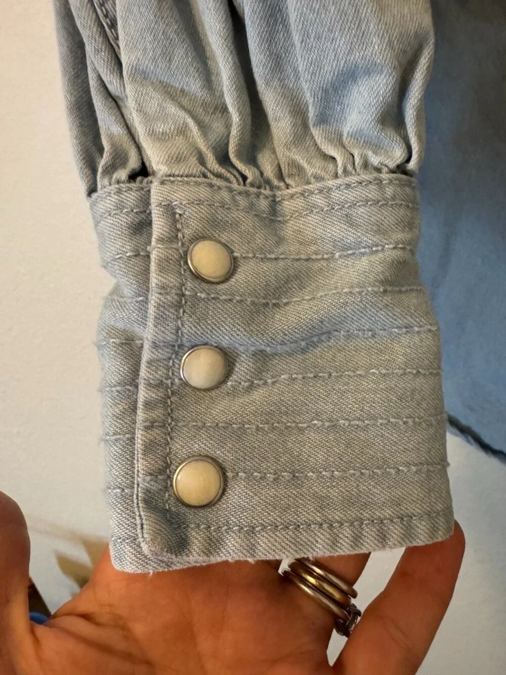 Wrangler Retro Light Wash Blue Jean Western Shirt Peal Button Down Size XL - Picture 4 of 11